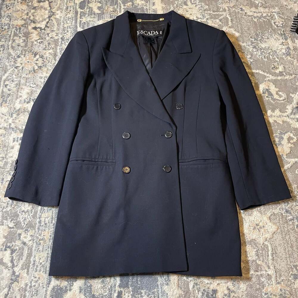 Vintage Escada Navy Blue Double Breasted Wool Blazer Jacket Size 42